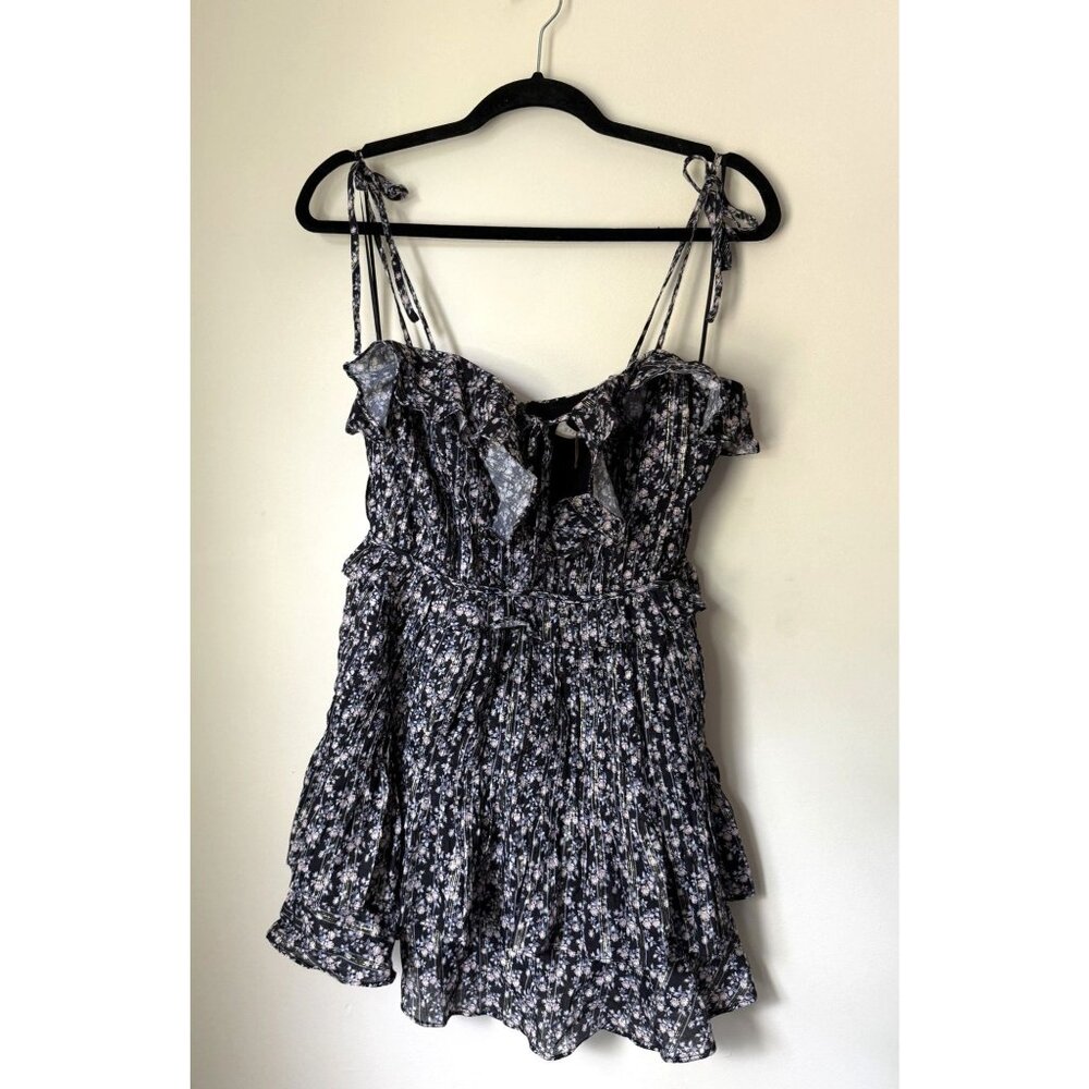 Stevie‎ May Acacia Mini Dress In Petite Rose Black Lurex Print Size M whimsigoth